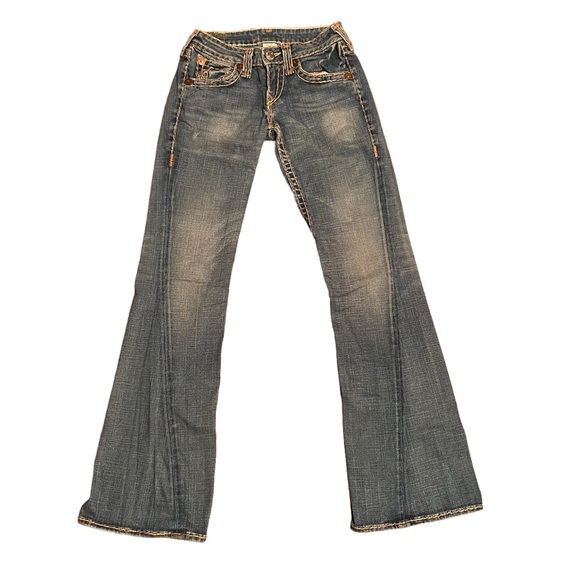 True Religion Denim - Low Rise Flare True Religion Super Big T Jeans with Bold Stitching Y2K